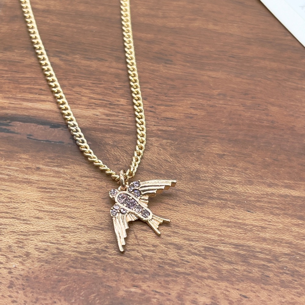 Vera Bradley Swallow Bird Pendant Necklace Womens OS Rose Gold Purple Rhinestone